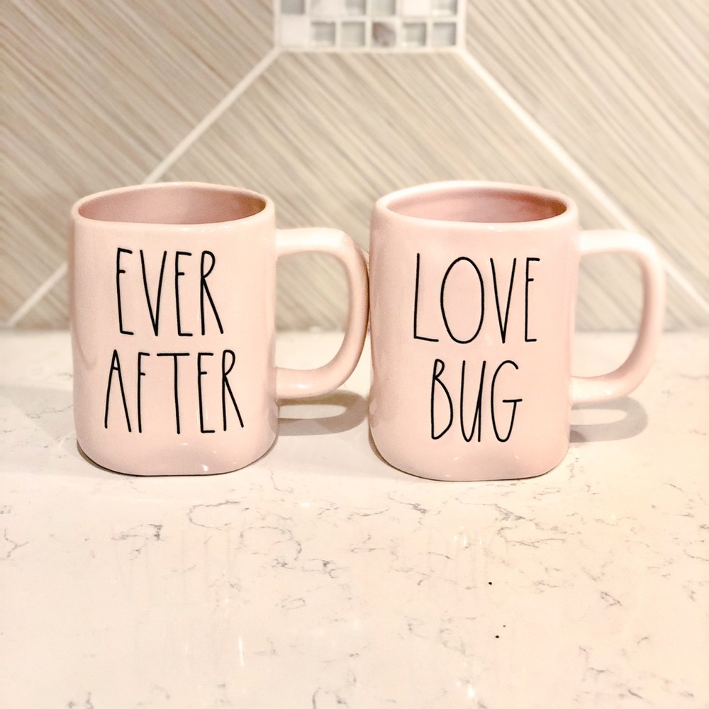 Rae Dunn Pink Mugs “Ever After” & “Love Bug”